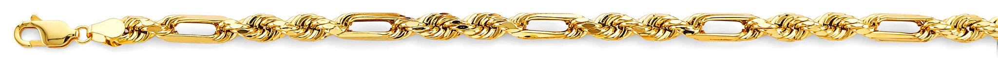 14K Yellow Gold Hollow Figaro Rope Chain