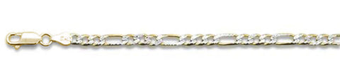 Sterling Silver Yellow Gold Plated 100-4mm Pave Figaro Chain-Length 10