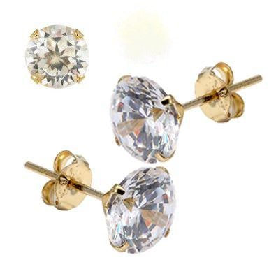 10K Yellow Gold Stud Round CZ Earring. Set on High Quality Stamping Setting & Friction Style Post