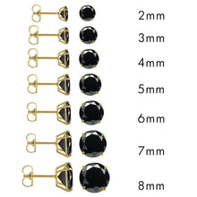 Load image into Gallery viewer, 14K Yellow Gold 3MM Round Black Cubic Zirconia Earring. Set on High Quality Prong Setting and Friction Style
