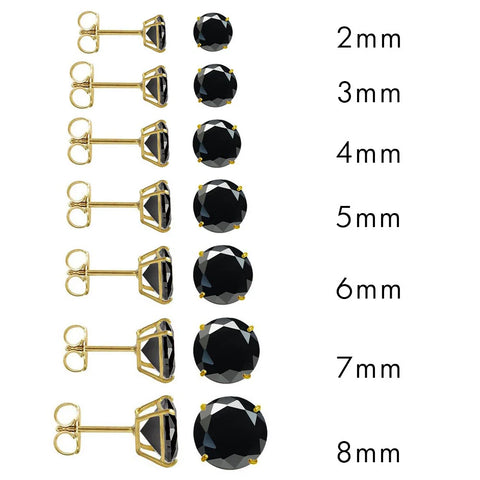 14K Yellow Gold 3MM Round Black Cubic Zirconia Earring. Set on High Quality Prong Setting and Friction Style