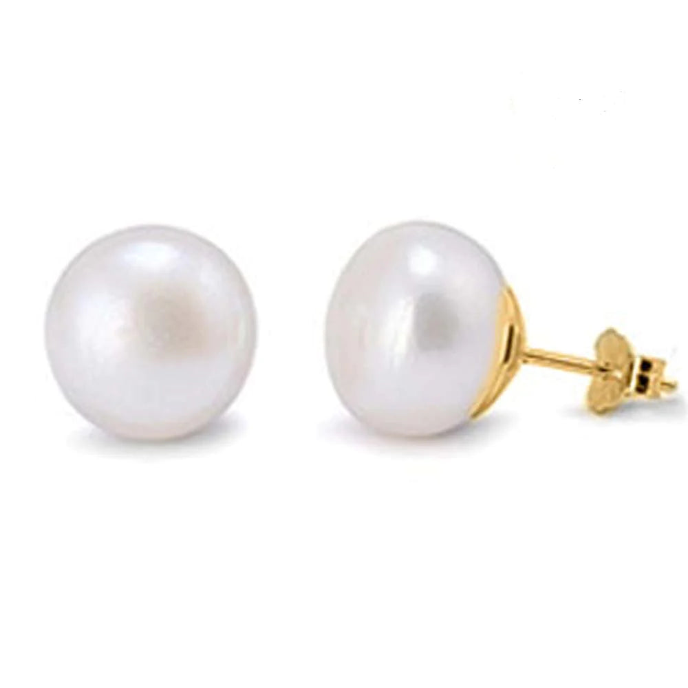14K Yellow Gold Elegant Freashwater Pearl Stud Earrings with Push Back Finding