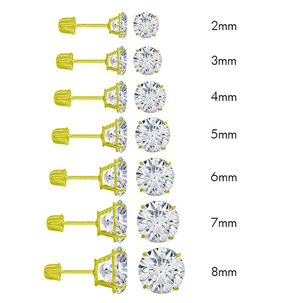14k Yellow Gold Round Moissanite Screw Back Stud Earring
