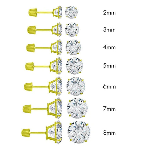 14k Yellow Gold Round Moissanite Screw Back Stud Earring