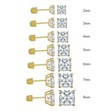14k Yellow Gold Square Moissanite Screw Back Stud Earring