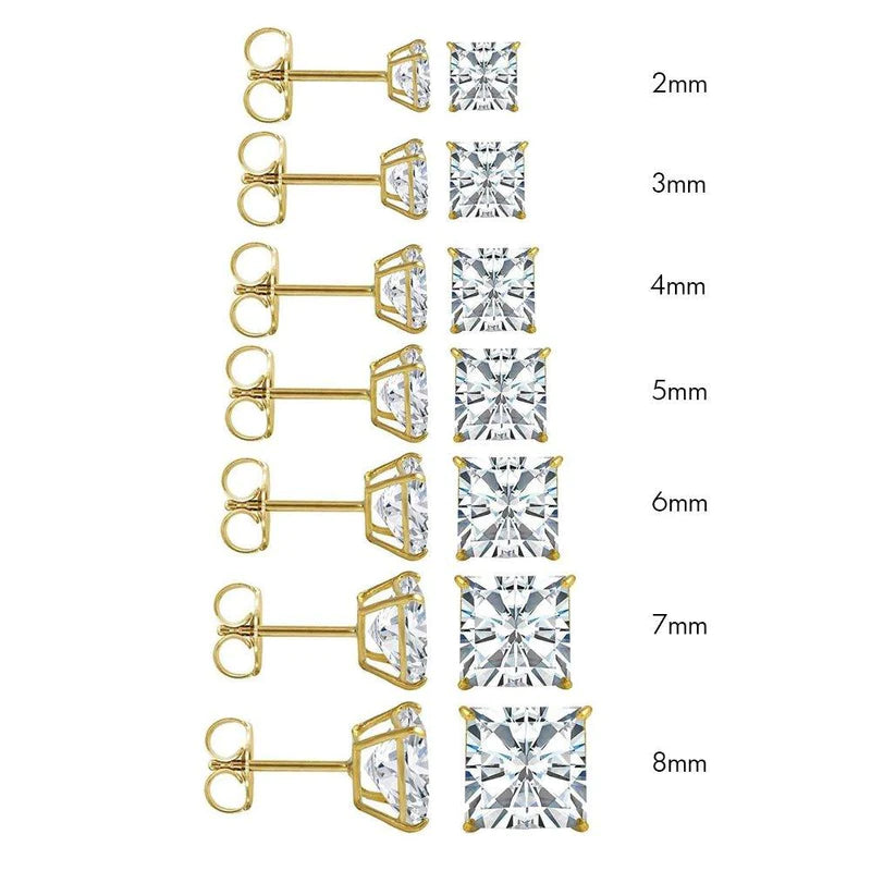 14k Yellow Gold Square Moissanite Push Back Stud Earring