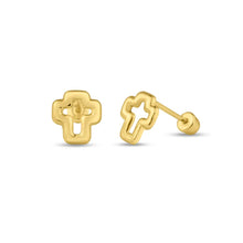 Load image into Gallery viewer, 14k Yellow Gold Open Cross Screw Back Stud Earrings