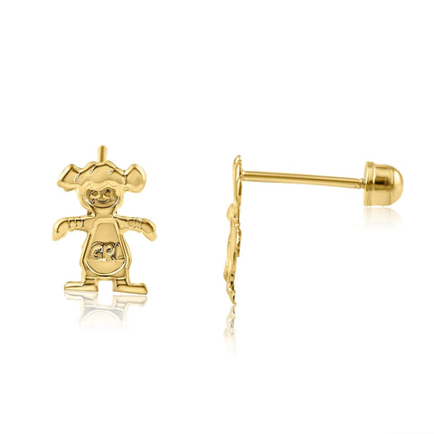 14K Gold Yellow Gold Girl Screw Back Stud Earrings