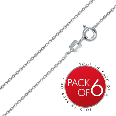 Pack of 6--Italian Sterling Silver Rhodium Plated Diamond Cut Rolo Chain 035- 1 mm with Lobster Clasp Closure
