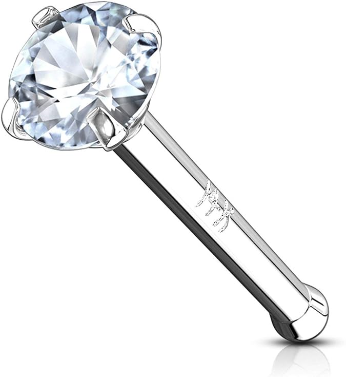 14k White Gold CZ Nose Stud with End Ball