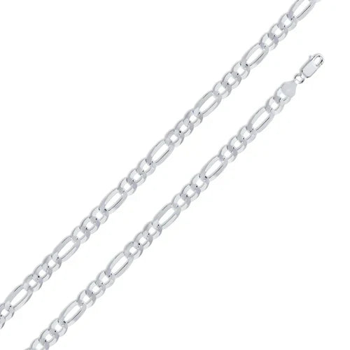 Italian Solid Sterling Silver Figaro Link Chain 180 - 7mm Nickel Free Necklace with Lobster Claw Clasp Closure, Length 26"