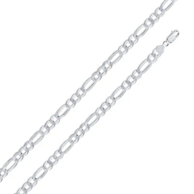 Italian Solid Sterling Silver Figaro Link Chain 180 - 7mm Nickel Free Necklace with Lobster Claw Clasp Closure, Length 26