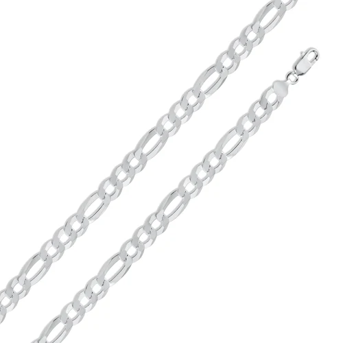 Italian Solid Sterling Silver Figaro Link Chain 220 - 9mm Nickel Free Necklace with Lobster Claw Clasp Closure