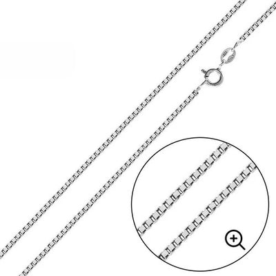 Sterling Silver Italian Solid Rhodium Plated Box Chain 015-0.8mm Nickel Free Necklace with Spring Ring Clasp Closure