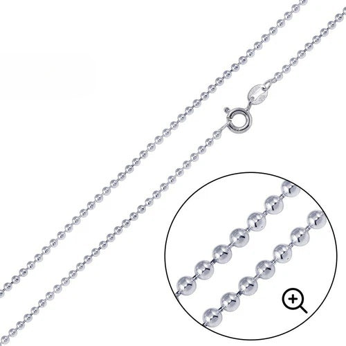Sterling Silver Italian Solid Round Bead/Ball Chain 150 - 1.5mm Nickel Free Necklace with Spring Clasp Closure