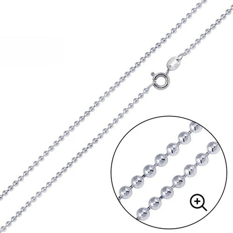 Sterling Silver Italian Solid Round Bead/Ball Chain 150 - 1.5mm Nickel Free Necklace with Spring Clasp Closure