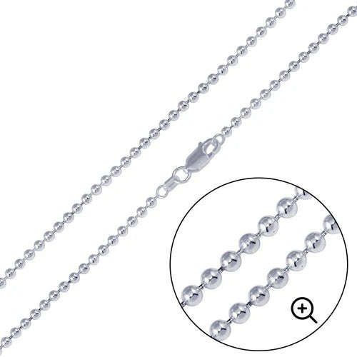 Sterling Silver Italian Solid Classy Round Bead/Ball Chain 180 - 1.8mm Nickel Free Necklace with Spring Clasp Closure