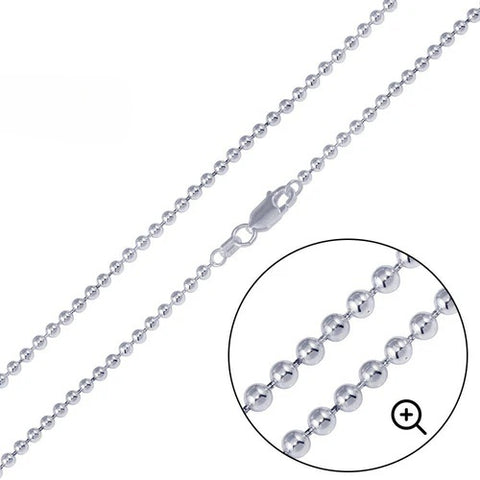 Sterling Silver Italian Solid Classy Round Bead/Ball Chain 180 - 1.8mm Nickel Free Necklace with Spring Clasp Closure