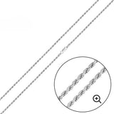 Italian Solid Sterling Silver Rope Chain 030 - 1.4MM Nickel Free Necklace with Lobster Claw Clasp Closure