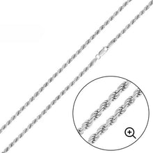 Load image into Gallery viewer, Italian Solid Sterling Silver Rope Chain 060 - 3.0MM Nickel Free Necklace with Lobster Claw Clasp Closure