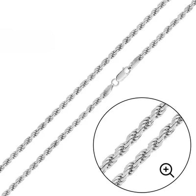 Italian Solid Sterling Silver Rope Chain 070 - 3.5MM Nickel Free Necklace with Lobster Claw Clasp Closure, Length 22
