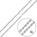 Italian Solid Sterling Silver Rope Chain 070 - 3.5MM Nickel Free Necklace with Lobster Claw Clasp Closure