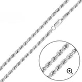 Italian Solid Sterling Silver Rope Chain 100 - 5MM Nickel Free Necklace with Lobster Claw Clasp Closure