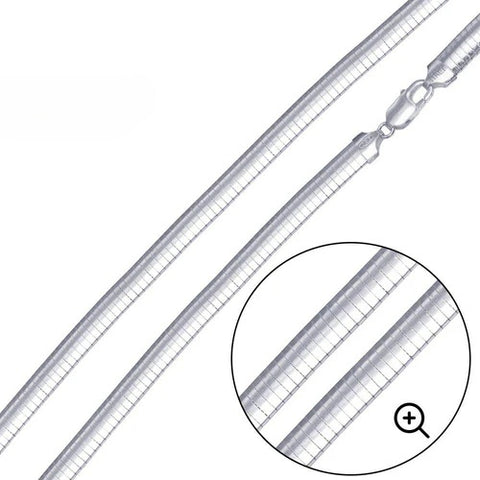 Sterling Silver Italian Solid Flat Omega Chain 3MM Luxurious Nickel Free Necklace with Lobster Claw Clasp Closure