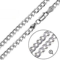 Sterling Silver 100-4.8MM Flat Pave Curb Chain