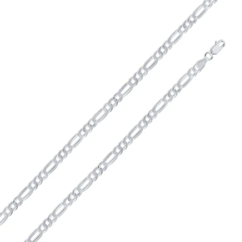 Italian Sterling Silver Flat Figaro Chain 140- 6 mm with Lobster Claw Clasp Closure
