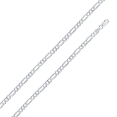 Italian Sterling Silver Flat Figaro Chain 140- 6 mm with Lobster Claw Clasp Closure