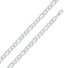Italian Sterling Silver Flat Figaro Chain 220- 10 mm with Lobster Claw Clasp Closure