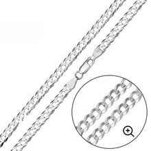 Load image into Gallery viewer, Italian Sterling Silver Flat Curb Link Chain 140- 6 mm with Lobster Claw Clasp Closure