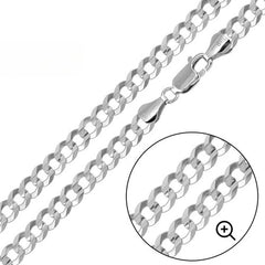 Italian Sterling Silver Flat Curb Link Chain 250- 10.8 mm with Lobster Claw Clasp Closure