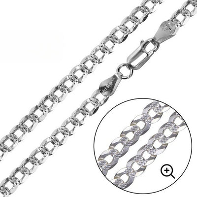 Sterling Silver Italian Pave 120-5.2MM Flat Curb Chain