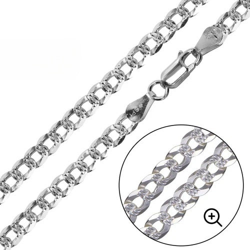 Sterling Silver Italian Pave 220-10.2MM Flat Curb Chain