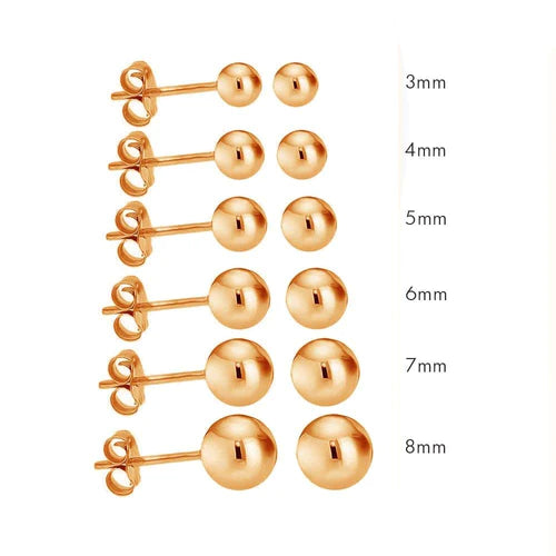 Sterling Silver Rose Gold Plated Round Ball Earrings