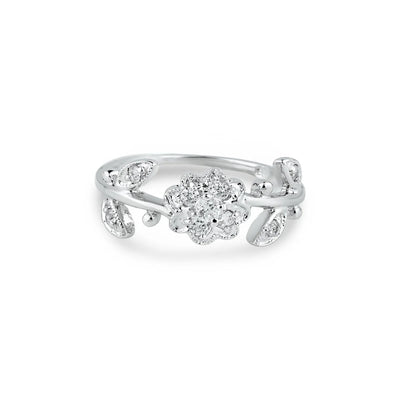 Sterling Silver Stylish Flower Design Inlaid with Clear Czs Band Ring