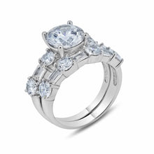 Load image into Gallery viewer, Sterling Silver Rhodium Plated Clear Round Center CZ Bridal Ring Set