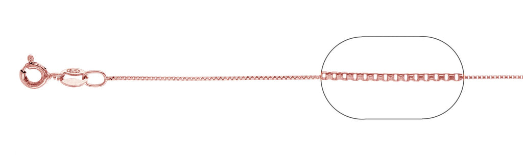 Italian Sterling Silver Rose Gold Plated 019-1mm Box Chain with Spring Clasp closure