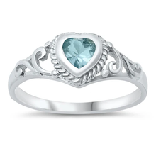 Load image into Gallery viewer, Sterling Silver Rhodium Plated Aquamarine CZ Heart Baby Ring