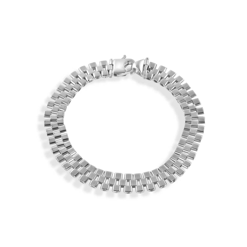 Sterling Silver Rhodium Plated Watch Band Style 9.1mm Bracelet