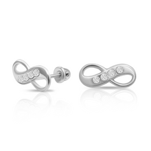 Load image into Gallery viewer, SilaDore Sterling Silver Rhodium Plated CZ Infinity Screw Back Earring
