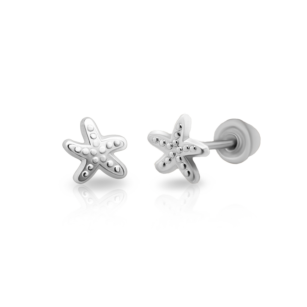 Tresoli Sterling Silver Rhodium Plated Starfish Screw Back Earring