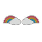 Load image into Gallery viewer, Tresoli Sterling Silver Rhodium Plated Rainbow Cloud Screw Back Earring