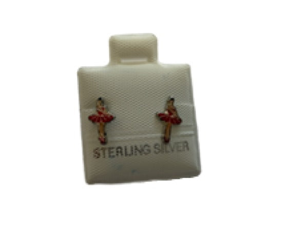 SilaDore Sterling Silver Rhodium Plated Enamel Ballerina Screw Back Earring