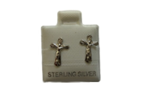 SilaDore Sterling Silver Rhodium Plated Crucifix Screw Back Earring