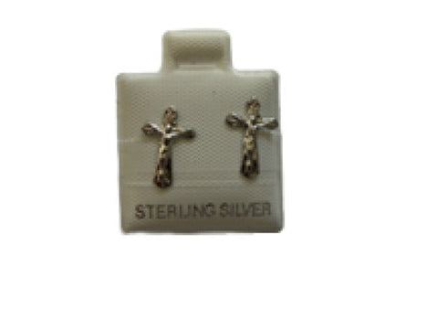 SilaDore Sterling Silver Rhodium Plated Crucifix Screw Back Earring