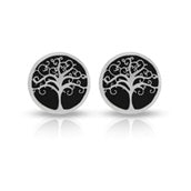 Load image into Gallery viewer, Tresoli Sterling Silver Rhodium Plated Tree Of Life With Black Background Screw Back Earring