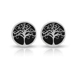 Tresoli Sterling Silver Rhodium Plated Tree Of Life With Black Background Screw Back Earring